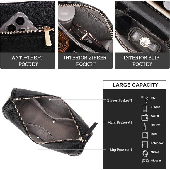 Vegan Leather Crossbody Bag for Women Medium Adjustable Strap Stylish - Picture 3 of 9